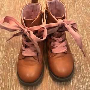 Pink lace up brown (zip up) boots